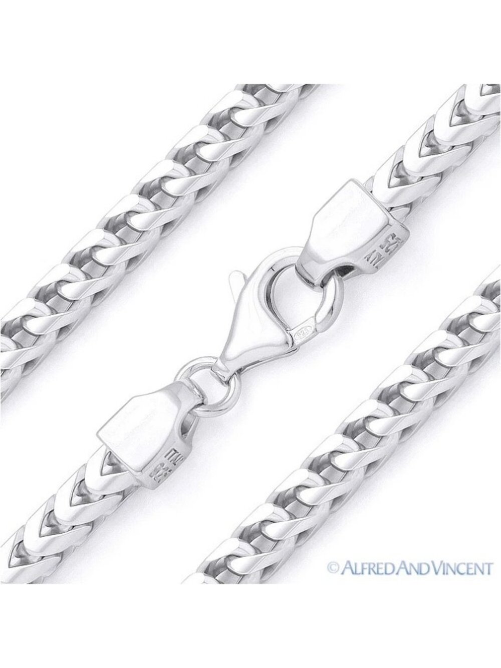 5mm Franco Arrow-Link Chain Necklace in .925 Sterling Silver w/ Rhodium - 30"